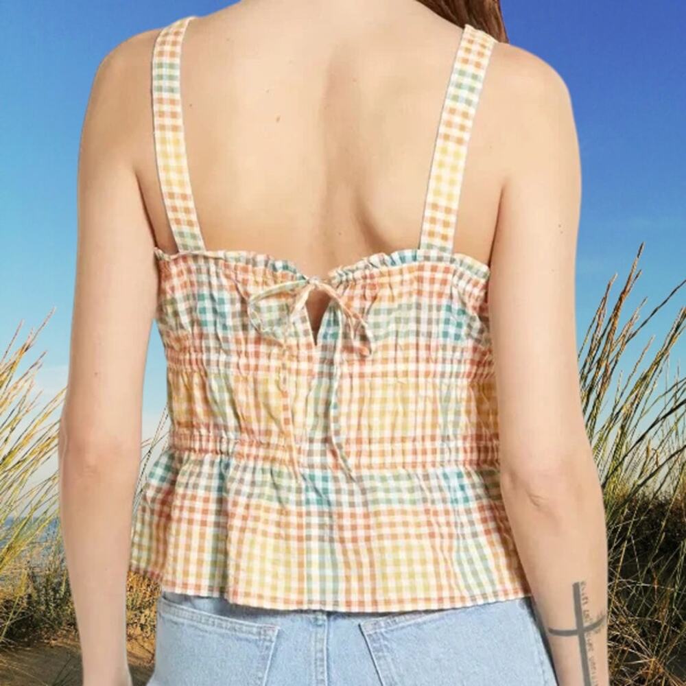 NWT - Madewell Seersucker Sophia Peplum Tank Rainbow Gingham Check Size: M - Picture 2 of 5